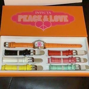 Brand New Invicta LUPAH Peace & Love Watch w/ 7 Leather Bands(Race for MS)